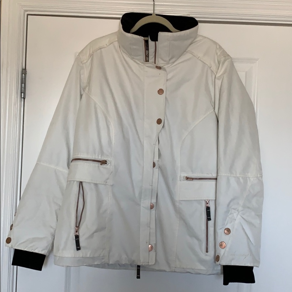 Obermeyer White Ski Coat Rose Gold Detailing